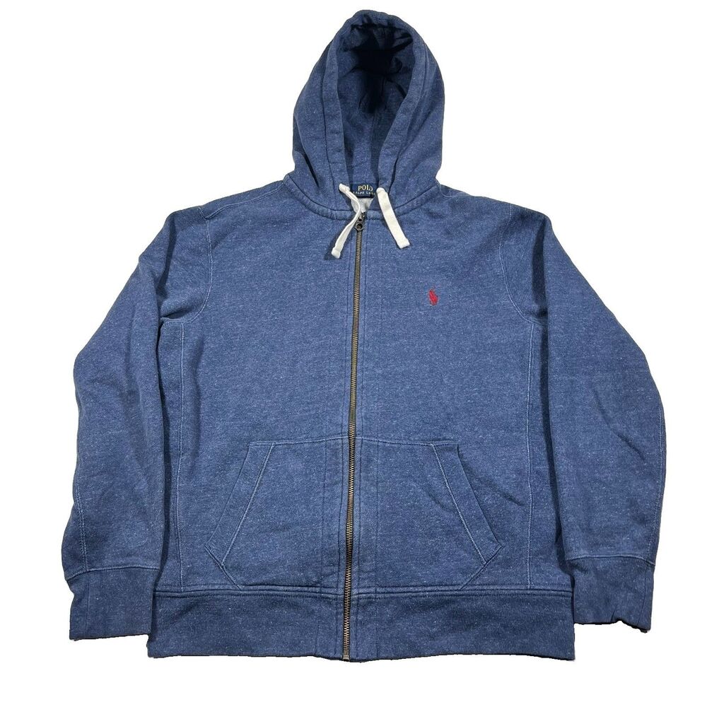 Polo Ralph Lauren Blue Full Zip Hoodie Red Pony Logo Size L